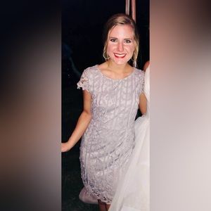 She + Sky Grey Crochet Fitted Dress size Small